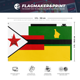 A mockup depicting custom flag specifications and measurements for 'T flag'