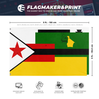 A mockup depicting custom flag specifications and measurements for 'T flag'