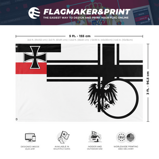 A mockup depicting custom flag specifications and measurements for 'T flag'