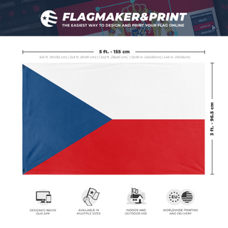 A mockup depicting custom flag specifications and measurements for 'T flag'