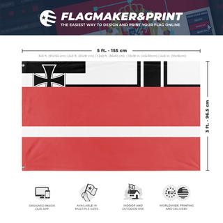 A mockup depicting custom flag specifications and measurements for 'T flag'