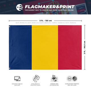 A mockup depicting custom flag specifications and measurements for 'T flag'