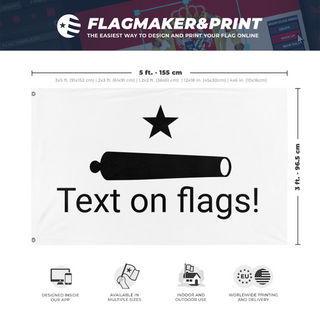 A mockup depicting custom flag specifications and measurements for 'T flag'