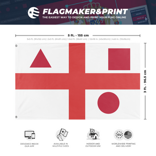 A mockup depicting custom flag specifications and measurements for 'T flag'