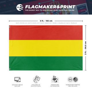 A mockup depicting custom flag specifications and measurements for 'T flag'