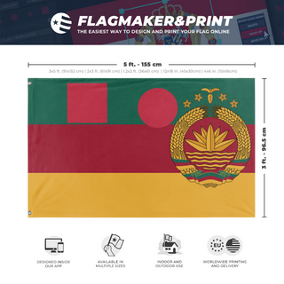 A mockup depicting custom flag specifications and measurements for 'T flag'