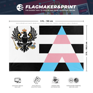 A mockup depicting custom flag specifications and measurements for 'Hohenzollern_Chaser flag'