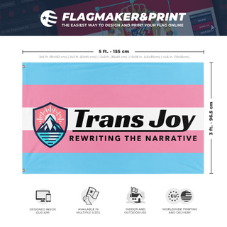 A mockup depicting custom flag specifications and measurements for 'TransJoy flag'