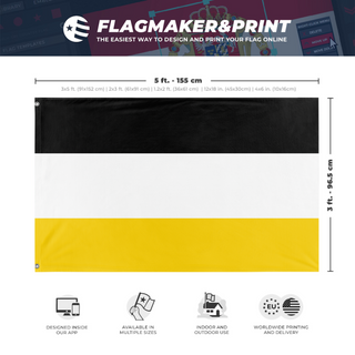 A mockup depicting custom flag specifications and measurements for 'Union of Upper SIlesian flag'