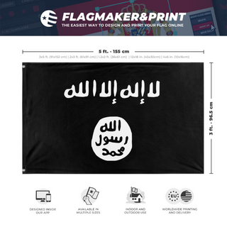 A mockup depicting custom flag specifications and measurements for 'Shahadah flag'