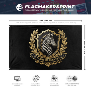 A mockup depicting custom flag specifications and measurements for 'hoc flag'