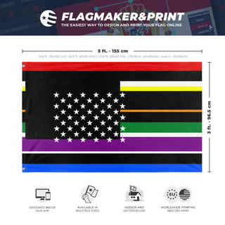 A mockup depicting custom flag specifications and measurements for 'T flag'