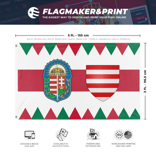 A mockup depicting custom flag specifications and measurements for 'Hungary flag'