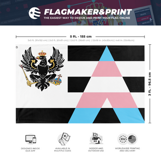 A mockup depicting custom flag specifications and measurements for 'ewr flag'