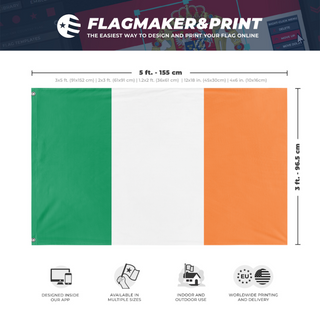 A mockup depicting custom flag specifications and measurements for 'Ireland flag'