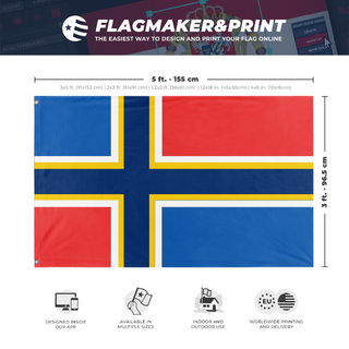 A mockup depicting custom flag specifications and measurements for 'sc flag'