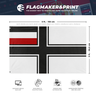 A mockup depicting custom flag specifications and measurements for 'german flag'