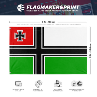 A mockup depicting custom flag specifications and measurements for 'f flag'