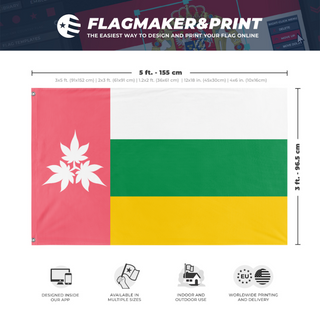 A mockup depicting custom flag specifications and measurements for 'Florestia flag'