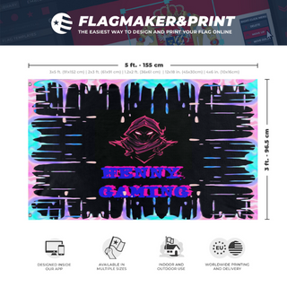 A mockup depicting custom flag specifications and measurements for 'henny flag'