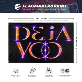 A mockup depicting custom flag specifications and measurements for 'DEJA flag'