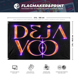 A mockup depicting custom flag specifications and measurements for 'DEJA flag'