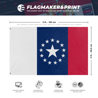 A mockup depicting custom flag specifications and measurements for 'The Chet S Flag'
