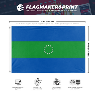 A mockup depicting custom flag specifications and measurements for 'Hornes Creek flag'