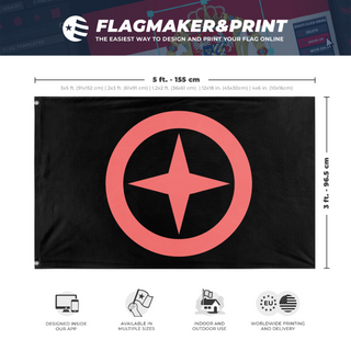 A mockup depicting custom flag specifications and measurements for 'Greneclyf flag'