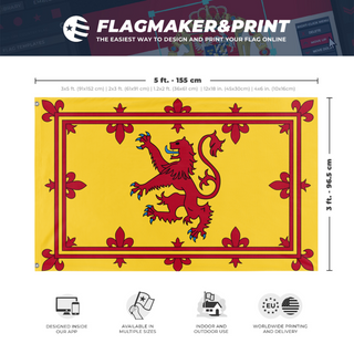 A mockup depicting custom flag specifications and measurements for 'scotland flag'