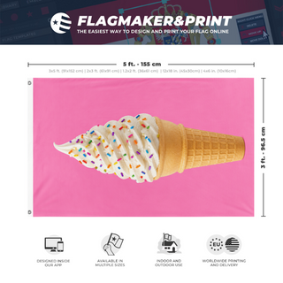 A mockup depicting custom flag specifications and measurements for 'summer flag'