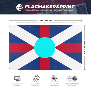 A mockup depicting custom flag specifications and measurements for 'New British flag'
