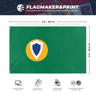 A mockup depicting custom flag specifications and measurements for 'New Portugese flag'