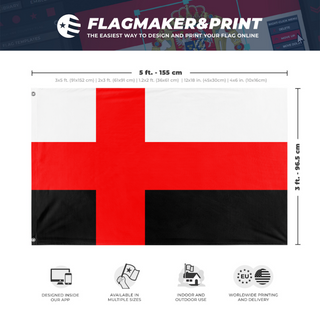 A mockup depicting custom flag specifications and measurements for 'KSRD banner flag'
