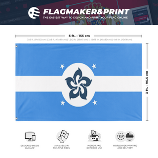 A mockup depicting custom flag specifications and measurements for 'Polynesian League flag'