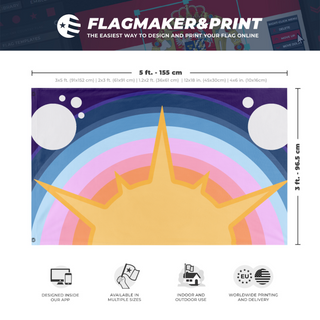 A mockup depicting custom flag specifications and measurements for 'Eketian flag'