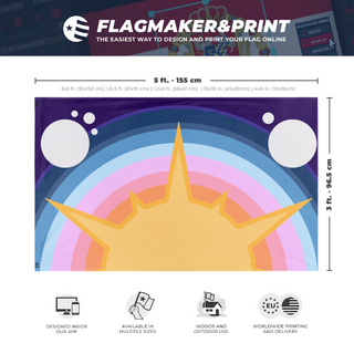 A mockup depicting custom flag specifications and measurements for 'Eketian flag'