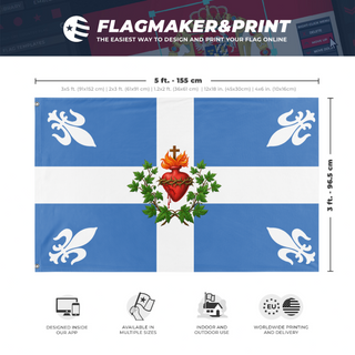 A mockup depicting custom flag specifications and measurements for 'Carillon Sacre-Coeur 2026-1 flag'