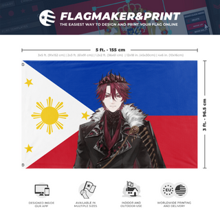 A mockup depicting custom flag specifications and measurements for 'jurard_ph flag'