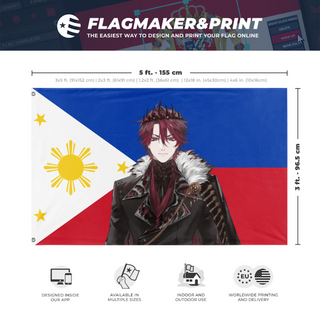 A mockup depicting custom flag specifications and measurements for 'jurard_ph flag'