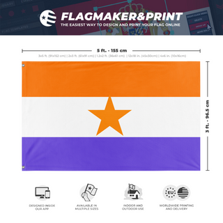 A mockup depicting custom flag specifications and measurements for 'New Dutch flag'