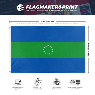 A mockup depicting custom flag specifications and measurements for 'Hornes Creek flag'