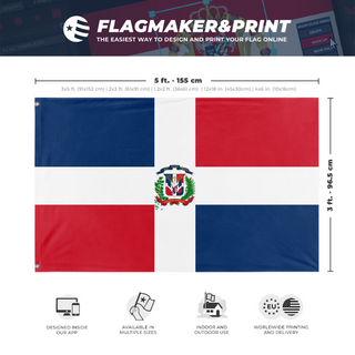 A mockup depicting custom flag specifications and measurements for 'test flag'