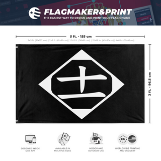 A mockup depicting custom flag specifications and measurements for 'Gotei 13 Black flag'