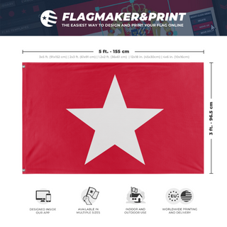 A mockup depicting custom flag specifications and measurements for 'jkiluyt flag'