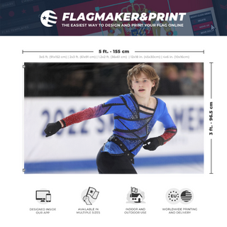 A mockup depicting custom flag specifications and measurements for 'a flag'