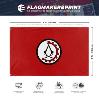 A mockup depicting custom flag specifications and measurements for 'Syndicate flag'