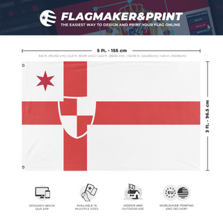 A mockup depicting custom flag specifications and measurements for 'Chortland flag'