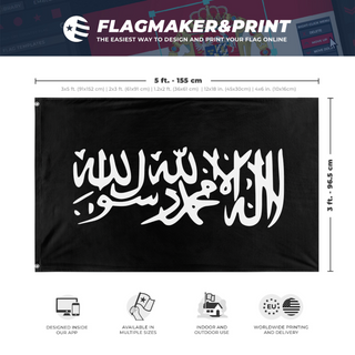 A mockup depicting custom flag specifications and measurements for 'Islamic Script flag'