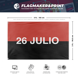 A mockup depicting custom flag specifications and measurements for 'm-26-7 flag'
